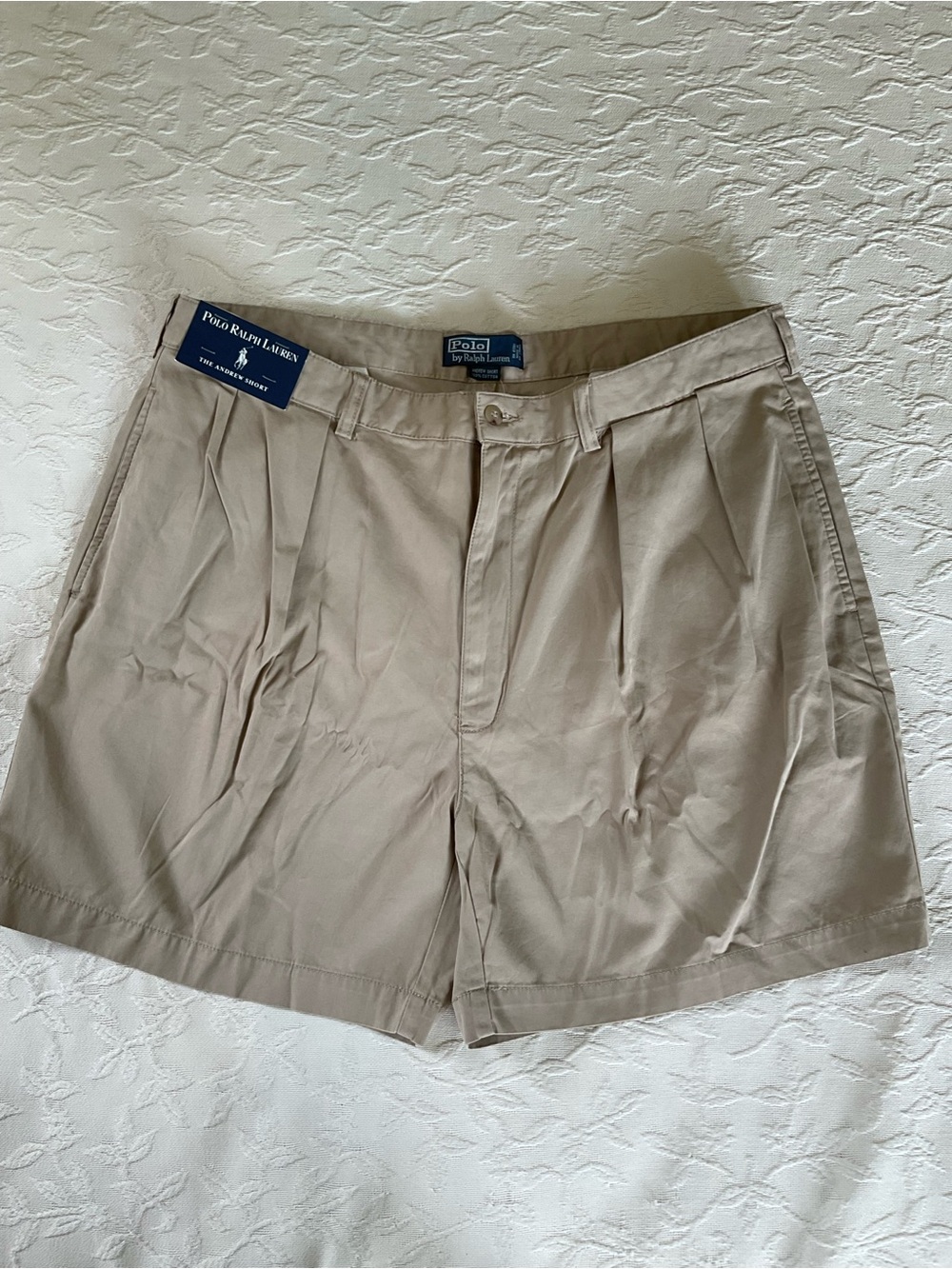 POLO RALPH LAUREN Andrew Short Khaki Tan Pleated Chino Shorts MENS 40 6” In NWT